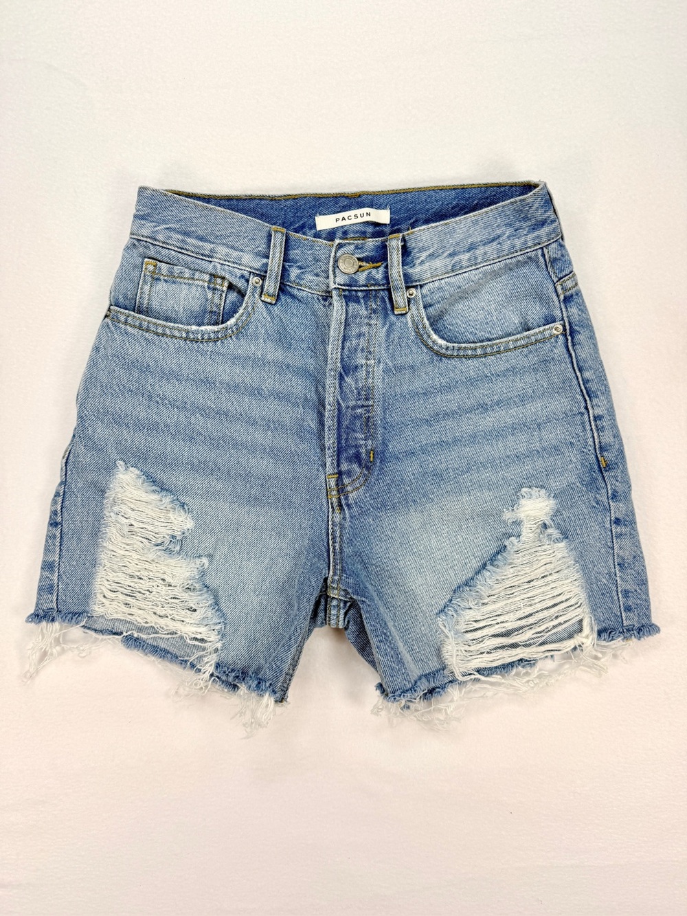 PACSUN 90s Girlfriend Denim Shorts Sz 24 High Waisted Distressed Button Fly